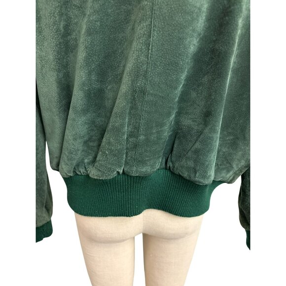 Vintage Green Suede Bomber Jacket Size 12 Plaid Lining Authentic Imports Inc Mad - Picture 10 of 15